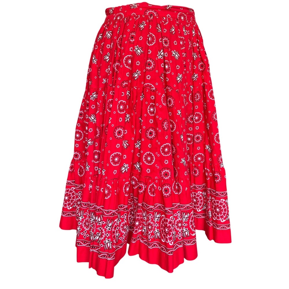 Rockmount Ranch Wear Red Bandana Print Tiered Western Midi Skirt Custom Fitted